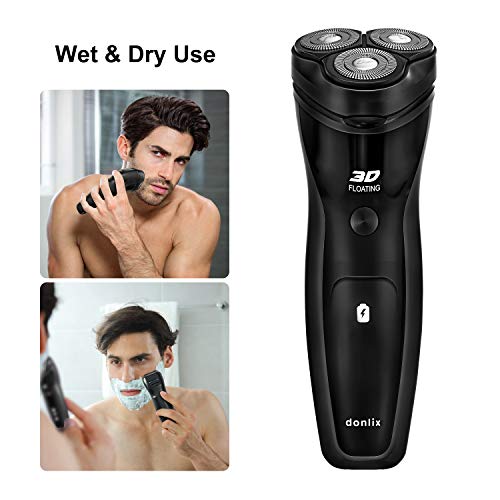 donlix Afeitadora Eléctrica Recargable 100% Impermeable Hombre Rotativa Con Cortapatillas Desplegable Para Bigote Y Patillas, 60 Min De Afeitado Seco/Húmedo(negro)