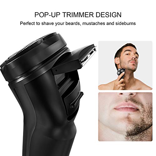 donlix Afeitadora Eléctrica Recargable 100% Impermeable Hombre Rotativa Con Cortapatillas Desplegable Para Bigote Y Patillas, 60 Min De Afeitado Seco/Húmedo(negro)