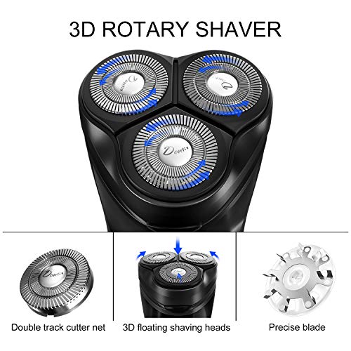 donlix Afeitadora Eléctrica Recargable 100% Impermeable Hombre Rotativa Con Cortapatillas Desplegable Para Bigote Y Patillas, 60 Min De Afeitado Seco/Húmedo(negro)