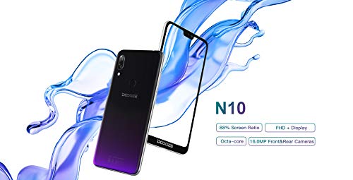 DOOGEE N10 Smartphone Móvil Libre - 5.84 Pulgadas FHD + (1080 * 2280) Teléfono Android 8.0 4G con Pantalla en U, 1.6GHz Octa Core 3GB + 32GB, Cámara Triple 16MP + 16MP + 13MP, Dual SIM - Púrpura