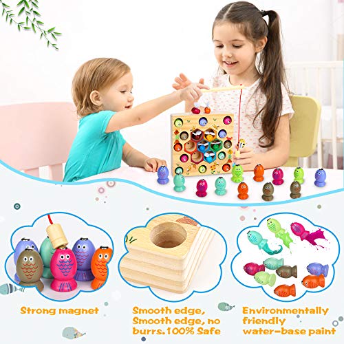 Dookey Juego de Pescar para Niños, Juguetes Bebe Madera Peces Juguete Magnetico Infantil Juguetes Educativos Aprendizaje con Caña Preescolares Juegos Pescado Pascua para Niña 3 4 Años