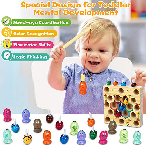 Dookey Juego de Pescar para Niños, Juguetes Bebe Madera Peces Juguete Magnetico Infantil Juguetes Educativos Aprendizaje con Caña Preescolares Juegos Pescado Pascua para Niña 3 4 Años