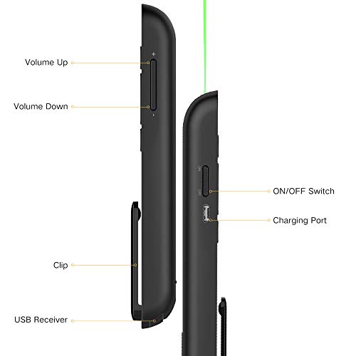 Doosl Puntero Laser Presentaciones, Presentador Remoto con luz Verde, Abrir Enlaces, Control de Volumen-Clicker de PowerPoint de 2.4GHz para Clases, Salas de Conferencias, Dala de Dxposiciones y Más