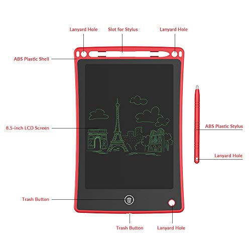 Doosl Tableta de Escritura LCD, Tableta para Escribir y Hacer Bocetos de 8,5 Pulgadas - Tableta de Escritura Mini Pad Tableta de Dibujo para uso en la Escuela, el Hogar, la Oficina y los Viajes - Rojo