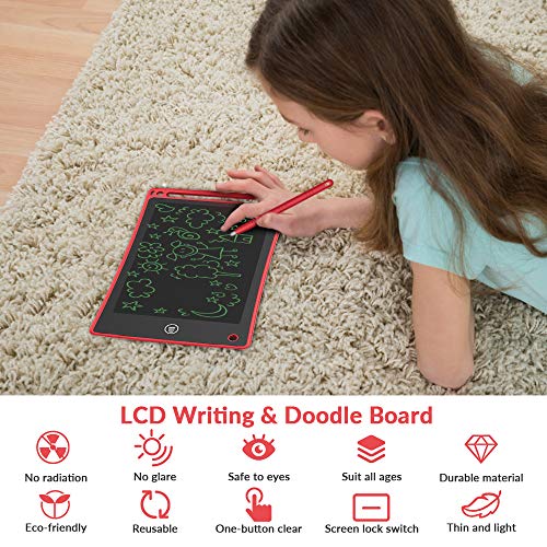 Doosl Tableta de Escritura LCD, Tableta para Escribir y Hacer Bocetos de 8,5 Pulgadas - Tableta de Escritura Mini Pad Tableta de Dibujo para uso en la Escuela, el Hogar, la Oficina y los Viajes - Rojo