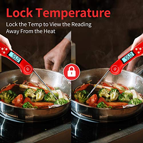 DOQAUS Termometro Cocina de Lectura instantánea de 3s, Termometro Horno digital, con Sonda larga y ° C / ° F Conmutable, para Cocina, BBQ, Comida, Horno, Liquidos，Aceite, Agua (Rojo)