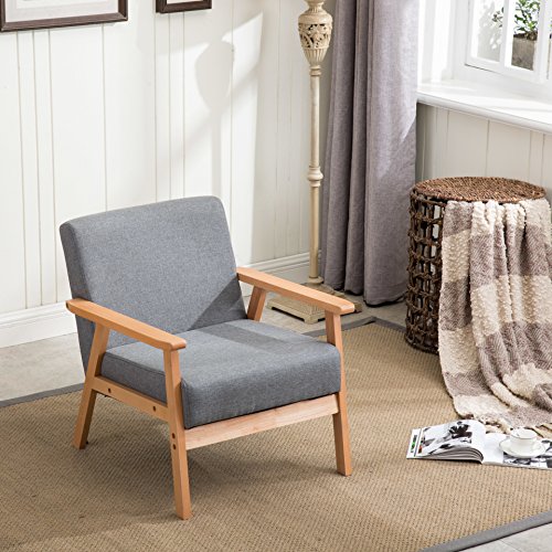 DORAFAIR Retro Butaca de Salón Gris Sillón Relax Reclinable, Estructura de Madera Maciza + Cojín，64 * 62 * 71 cm