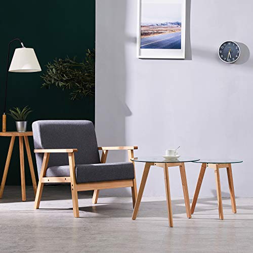 DORAFAIR Retro Butaca de Salón Gris Sillón Relax Reclinable, Estructura de Madera Maciza + Cojín，64 * 62 * 71 cm