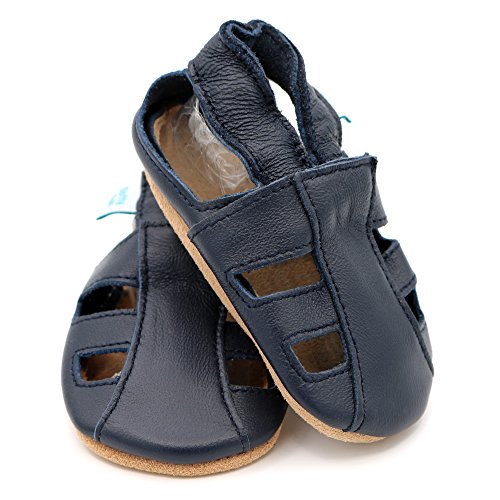 Dotty Fish Zapatos de Cuero Suave para bebés. Sandalias Azul Marino para niños y niñas. 12-18 Meses (21 EU)
