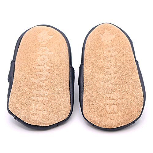 Dotty Fish Zapatos de Cuero Suave para bebés. Sandalias Azul Marino para niños y niñas. 12-18 Meses (21 EU)