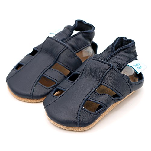 Dotty Fish Zapatos de Cuero Suave para bebés. Sandalias Azul Marino para niños y niñas. 12-18 Meses (21 EU)