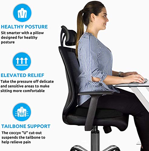 Dpower Cojin Coxis de Espuma Memoria Portátil，Cojines Silla Ergonómico，Funda Lavable, Cojines antiescaras para sillas de Oficina, Coche, Sillas Gaming