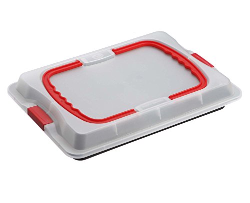 Dr. Oetker Rustidera en acero con revestimiento antiadherente de alta calidad con tapa de plástico. Negro, transparente y rojo. 42x29x4cm. 1 ud.