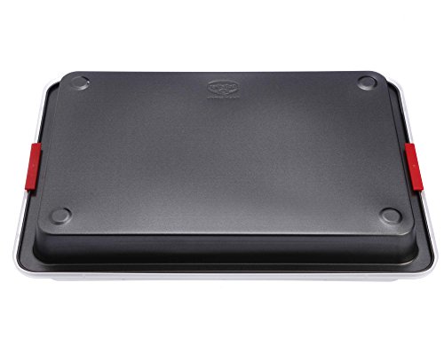 Dr. Oetker Rustidera en acero con revestimiento antiadherente de alta calidad con tapa de plástico. Negro, transparente y rojo. 42x29x4cm. 1 ud.