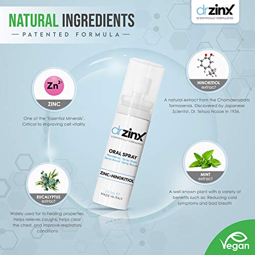 Dr ZinX Desinfectante Bucal Zinc + Hinokitiol Spray de protección bucal oral fresco - formulación pendiente de patente - protección duradera