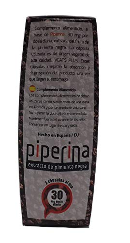 Drasanvi Piperina Forte 60 cápsulas, formulado con un 95% de extracto de pimienta negra. Promueve la pérdida de peso rápidamente Productos con poderosos efectos para quemar grasa (termogénicos).