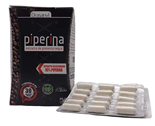 Drasanvi Piperina Forte 60 cápsulas, formulado con un 95% de extracto de pimienta negra. Promueve la pérdida de peso rápidamente Productos con poderosos efectos para quemar grasa (termogénicos).