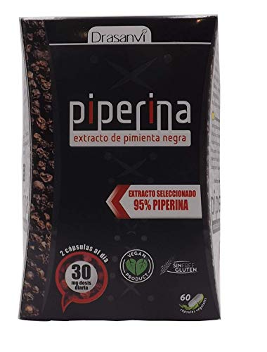 Drasanvi Piperina Forte 60 cápsulas, formulado con un 95% de extracto de pimienta negra. Promueve la pérdida de peso rápidamente Productos con poderosos efectos para quemar grasa (termogénicos).