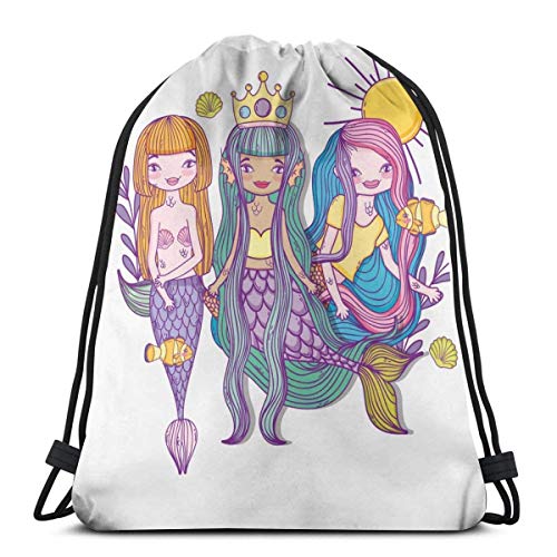 Drawstring Backpack Bag,Cinch Sack,Gym Sack,for Girls Or Men Shopping,Sport,Gym,Yoga,School,Mermaid Print