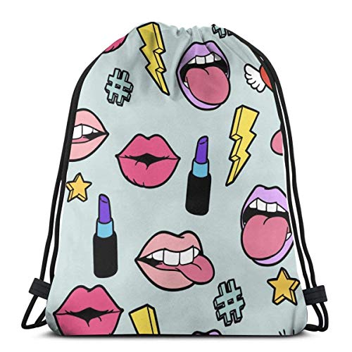 Drawstring Backpack Bag,Cinch Sack,Gym Sack,for Girls Or Men Shopping,Sport,Gym,Yoga,School,Sexy Women Lipstick