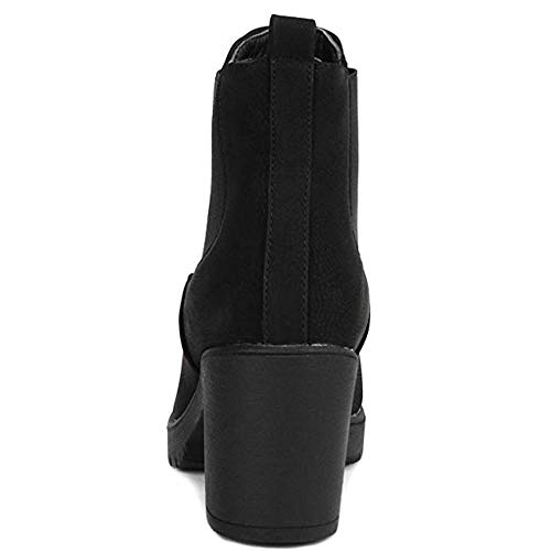 Dream Pairs FRE Mujer Botines de Tacón Ancho Chelsea Plataforma Cabeza Redonda Otoño Invierno Moda Botas Negro PU 41 EU/10 US