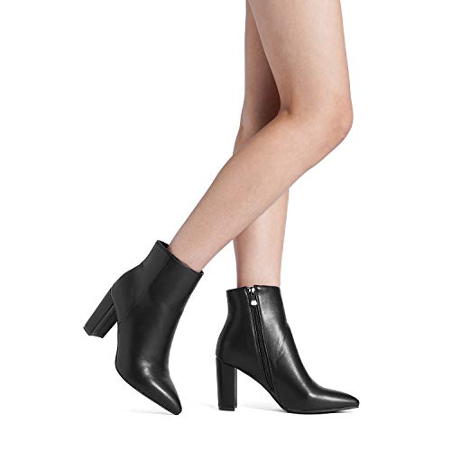 Dream Pairs Sianna-1 Mujer Botines de Tacón Ancho Otoño Invierno Punta Puntiaguda Moda Botín Negro PU 38.5 EU/7.5 US