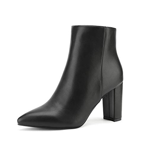 Dream Pairs Sianna-1 Mujer Botines de Tacón Ancho Otoño Invierno Punta Puntiaguda Moda Botín Negro PU 38.5 EU/7.5 US