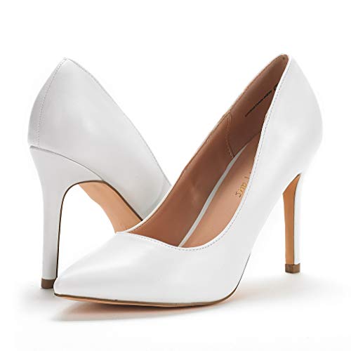 DREAM PAIRS Zapatos de Tacón Alto Pump para Mujer Blanco PU 39.5 EU/8.5 US