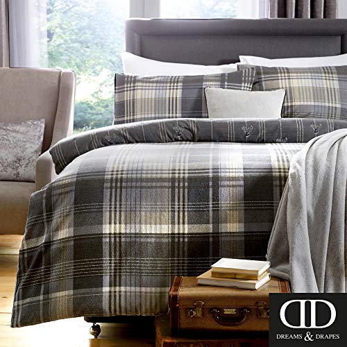 Dreams 'n' Drapes Connolly Set de Funda de edredón con diseño de Cuadros Gris Pillowcases_P, Gris Oscuro, King Cover Set