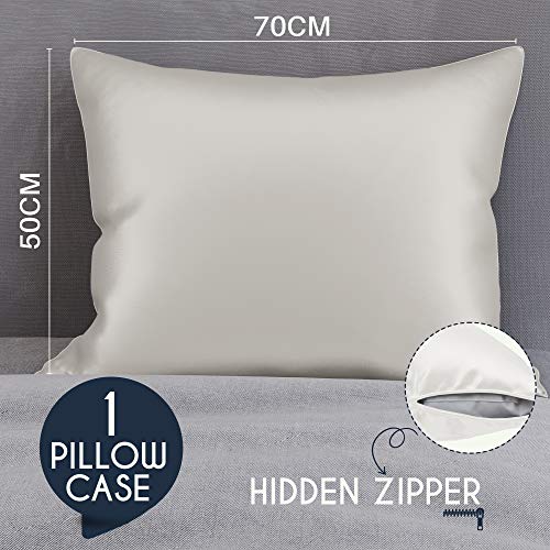 Dreamzie 1x Funda de Almohada Seda 50x70cm, Marfil, 19 Momme - 100% Seda de Morera Doble Lado - Vendido por Unidad - Fundas Cojines con Beneficios para el Pelo y la Piel - Antiarrugas - Antiacaros