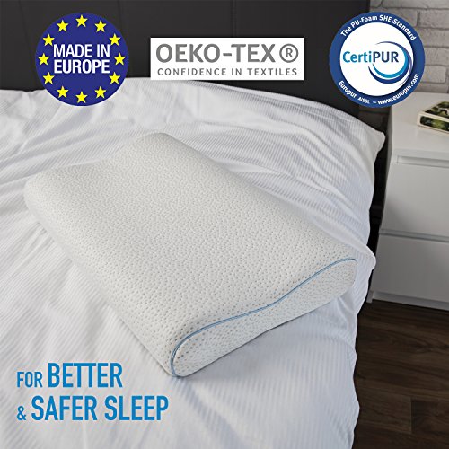 Dreamzie Almohada Cervical y Ortopédica (60 x 40 x 9/11 cm) Certificada Oeko Tex y Certipur - Ayuda a Sujetar el Cuello y a Reducir los Dolores de la Nuca - Funda en Fibra de Bambú