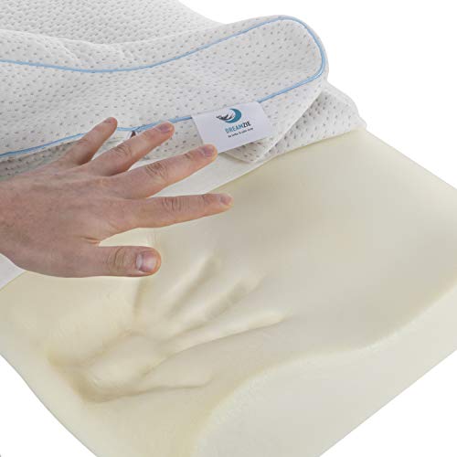 Dreamzie Almohada Cervical y Ortopédica (60 x 40 x 9/11 cm) Certificada Oeko Tex y Certipur - Ayuda a Sujetar el Cuello y a Reducir los Dolores de la Nuca - Funda en Fibra de Bambú
