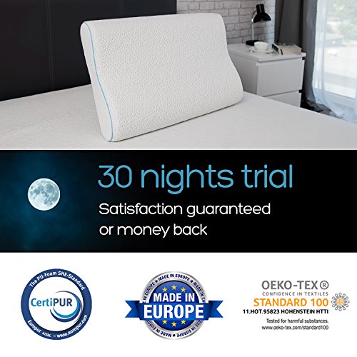 Dreamzie Almohada Cervical y Ortopédica (60 x 40 x 9/11 cm) Certificada Oeko Tex y Certipur - Ayuda a Sujetar el Cuello y a Reducir los Dolores de la Nuca - Funda en Fibra de Bambú