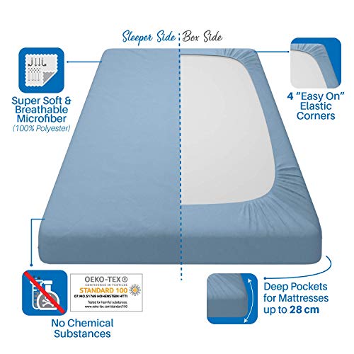 Dreamzie - Sabana Bajera 150 x 190/200 cm 100% Poliéster Microfibra - Azul Cerúleo - Oeko Tex Sin Producto Químico (Garantía 2 Años) - Suave Piel de Melocotón con Elástico Total