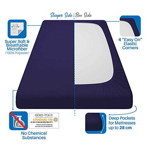 Dreamzie - Sabana Bajera 160 x 190/200 cm 100% Poliéster Microfibra - Azul Marino - Oeko Tex Sin Producto Químico (Garantía 2 Años) - Suave Piel de Melocotón con Elástico Total