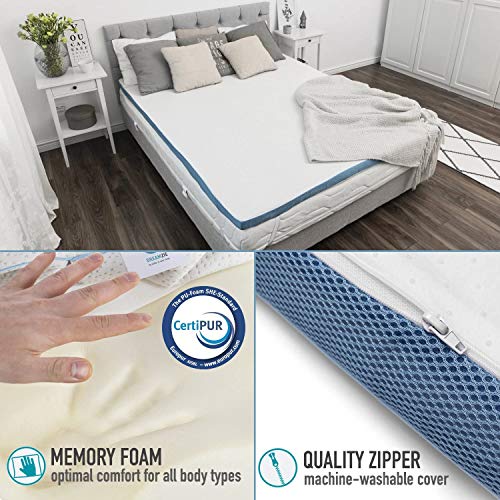 Dreamzie - Topper Colchón Viscoelástico 135 x 190 cm - 5 cm Espuma de Alta Densidad 45 kg/m3 Efecto Memoria Ergonómica - 4 Grande Esquinas 30cm - Certificación Oeko Tex