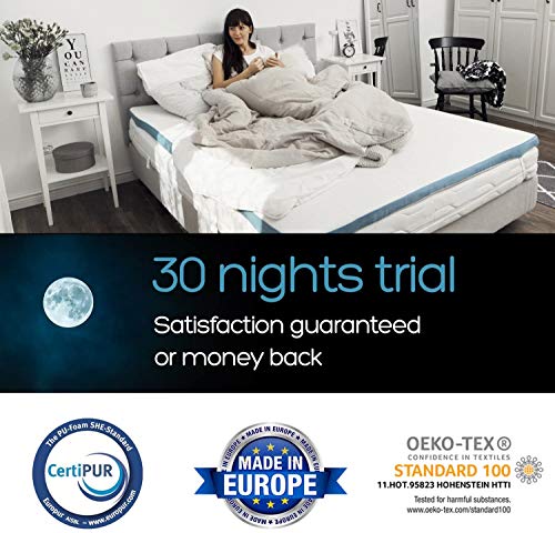 Dreamzie - Topper Colchón Viscoelástico 135 x 190 cm - 5 cm Espuma de Alta Densidad 45 kg/m3 Efecto Memoria Ergonómica - 4 Grande Esquinas 30cm - Certificación Oeko Tex