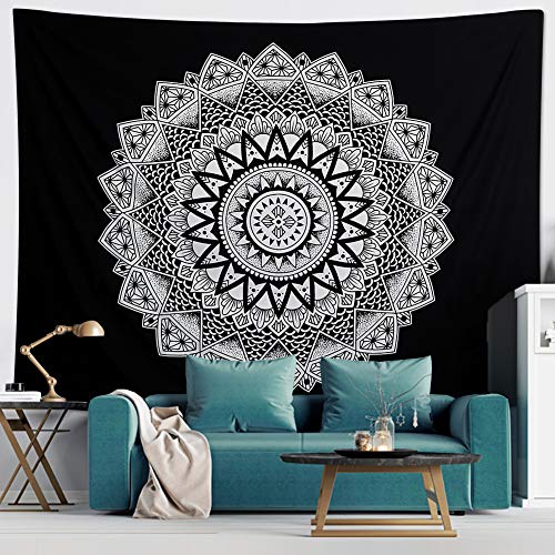 Dremisland Tapiz de Pared Mandala Bohemio Indio Tapicería de Hippie Colgante de Pared Blanco y Negro Tapestry Toalla de Playa Manta de Picnic Estera Tela Playa (M / 130 X 150 cm)