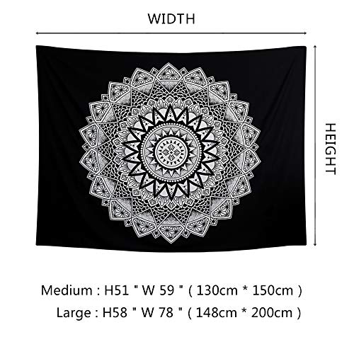 Dremisland Tapiz de Pared Mandala Bohemio Indio Tapicería de Hippie Colgante de Pared Blanco y Negro Tapestry Toalla de Playa Manta de Picnic Estera Tela Playa (M / 130 X 150 cm)