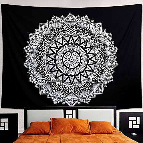 Dremisland Tapiz de Pared Mandala Bohemio Indio Tapicería de Hippie Colgante de Pared Blanco y Negro Tapestry Toalla de Playa Manta de Picnic Estera Tela Playa (M / 130 X 150 cm)
