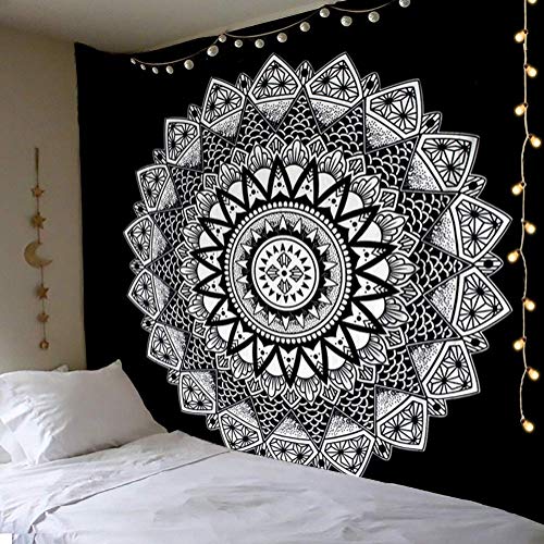 Dremisland Tapiz de Pared Mandala Bohemio Indio Tapicería de Hippie Colgante de Pared Blanco y Negro Tapestry Toalla de Playa Manta de Picnic Estera Tela Playa (M / 130 X 150 cm)