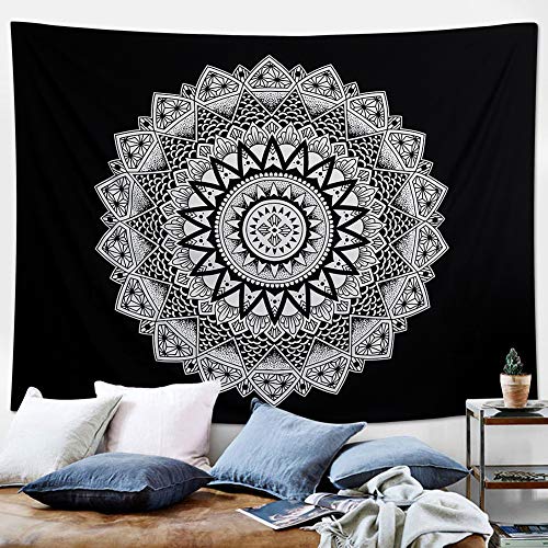 Dremisland Tapiz de Pared Mandala Bohemio Indio Tapicería de Hippie Colgante de Pared Blanco y Negro Tapestry Toalla de Playa Manta de Picnic Estera Tela Playa (M / 130 X 150 cm)