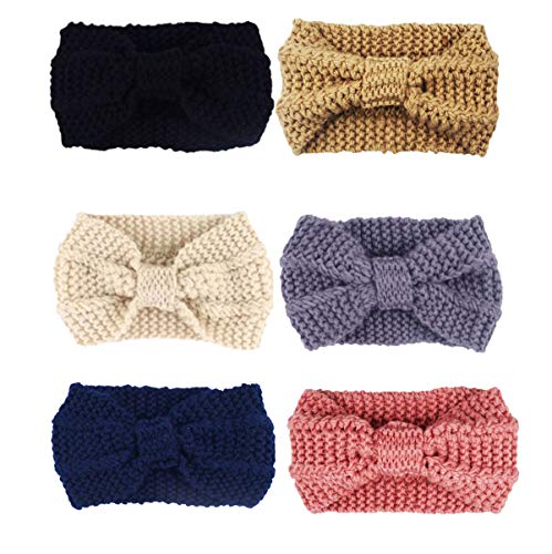DRESHOW 6 Piezas Crochet Arco Turbante Knit Diadema Mujer Invierno Vendas Elasticas Anchas Tejida Lana Cintas Para El Pelo Banda de pelo más cálido