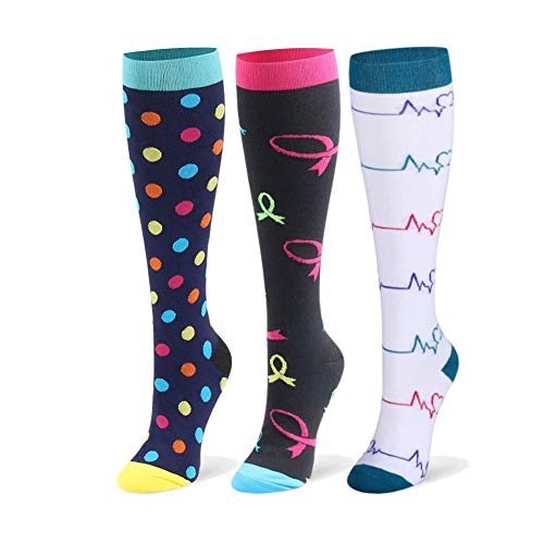 DRESHOW Calcetines de Compresión para Hombres y Mujeres 3/7 Pares 15-20 mmHg es el Mejor para Running, Correr, Senderismo, Volar, Viajar, Varicosas, Médico, Deportivo, Embarazo