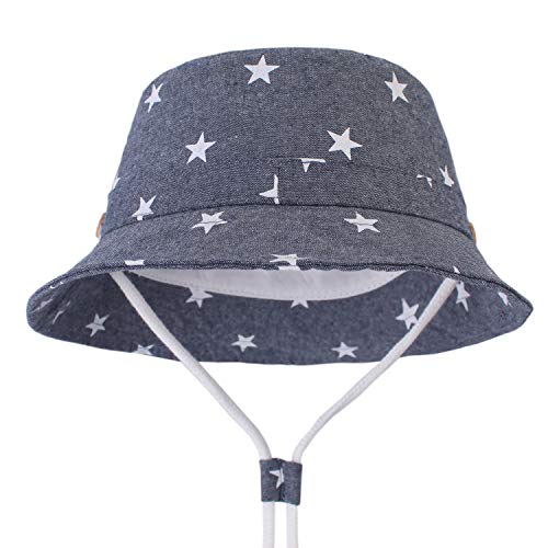 DRESHOW - Gorro para bebé para protegerlo del sol, unisex, con correa para la barbilla, UPF 50+ Azul Star Denim 6-12 Meses