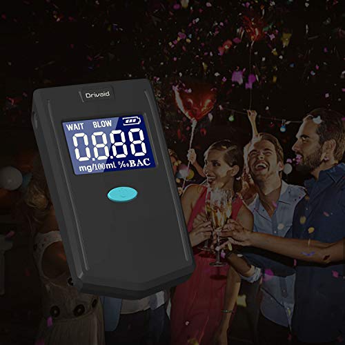 Drivaid Alcoholimetro Digital Homologado, Profesional Portátil de Alcohol con Pantalla LCD，Semi-Conductor de la Tecnología de Sensor，24 Boquillas