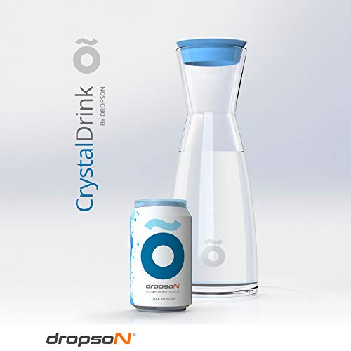 dropson - Jarra con Filtro - Modelo CrystalDrink - Jarra de Agua de Cristal 1L con Tapa en Color Azul + Filtro de Agua para Grifo, Lata Filtrante 300 litros