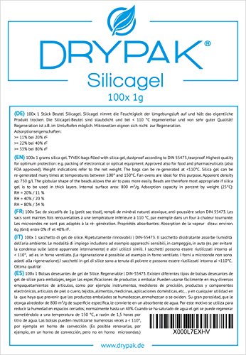 DRYPAK | 100 x 1 gramo / BOLSAS DESECANTES DE GEL DE SÍLICE / Deshumidificador, regenerable