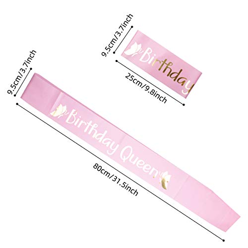 Dsaren Banda Cumpleaños Mujer Satin Sash Bandas Fiesta Cumpleaños Birthday Sash para Niños Mujer Decoracion Fiesta (Rosa)