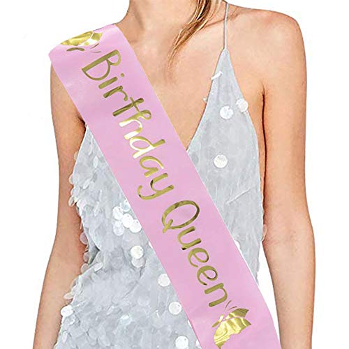 Dsaren Banda Cumpleaños Mujer Satin Sash Bandas Fiesta Cumpleaños Birthday Sash para Niños Mujer Decoracion Fiesta (Rosa)